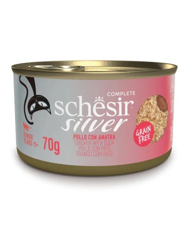 SCHESIR SILVER DOBLE TEXTURA MOUSSE&FILETES POLLO Y PATO PARA GATOS (12 UNIDADES) - 12 X 70 GR 12 X 70 GR - 2