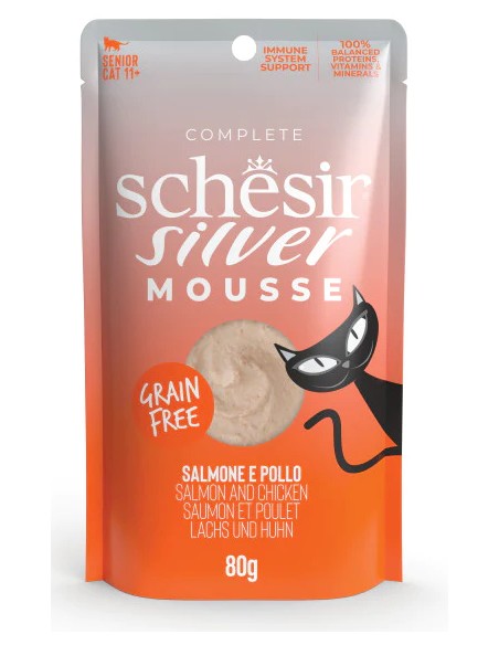 SCHESIR SILVER MOUSSE SALMON Y POLLO PARA GATOS (12 UNIDADES) - 12 X 80 GR 12 X 80 GR - 2