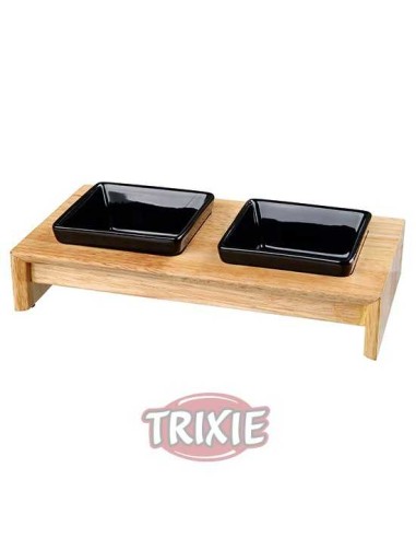TRIXIE SET COMEDERO CERÁMICA Y MADERA NEGRO 28 X 5 X 15 CM ~ 2 X 200 ML - 2