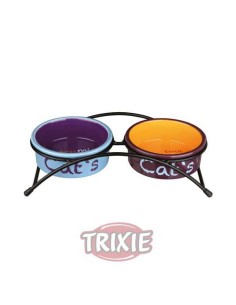 TRIXIE SET COMEDEROS CERÁMICA IMPRESOS CATS AZUL / NARANJA / PÚRPURA 2 X Ø12 CM / 300 ML - 2