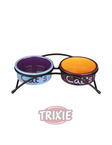 TRIXIE SET COMEDEROS CERÁMICA IMPRESOS CATS AZUL / NARANJA / PÚRPURA 2 X Ø12 CM / 300 ML - 2