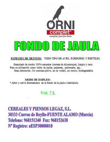 ORNI COMPLET FONDO DE JAULA 25 LITROS