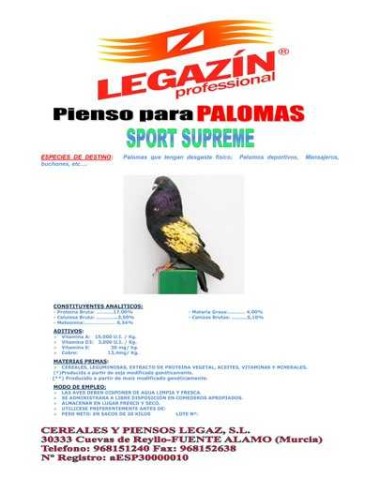 LEGAZÍN PIENSO PALOMAS SPORT SUPREME - 20 KG 25 KG
