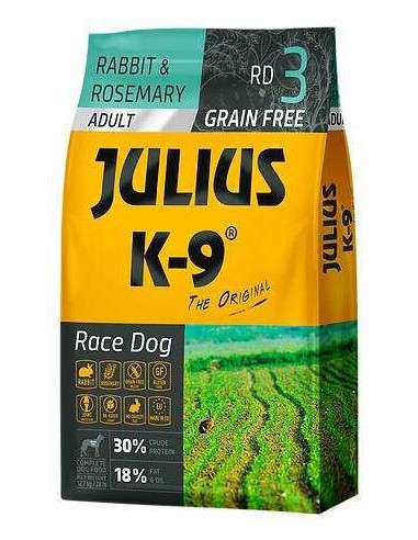 JULIUS K-9 RACE DOG ADULTO CONEJO Y ROMERO 340 GR 10 KG