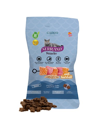 MEDITERRANEAN NATURAL SERRANO SNACKS SALMÓN Y ATÚN PARA GATOS - 50 GR