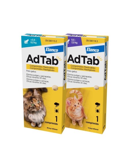 ELANCO ADTAB ANTIPARASITARIO EN COMPRIMIDO PARA GATOS 0 5 - 2 KG 2 - 8 KG - 2