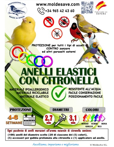 MOLDES AVE ANILLAS DE MARCAJE CON CITRONELA ANTIPARÁSITOS PARA SILVESTRES 2,7 MM - 100 UNIDADES Ø2 7 MM - 3