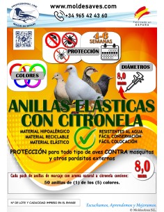 MOLDES AVE ANILLAS DE MARCAJE CON CITRONELA ANTIPARÁSITOS PARA PALOMOS 8 MM - 50 UNIDADES ROJO AZUL AMARILLO VERDE ROSA Ø8 - 2