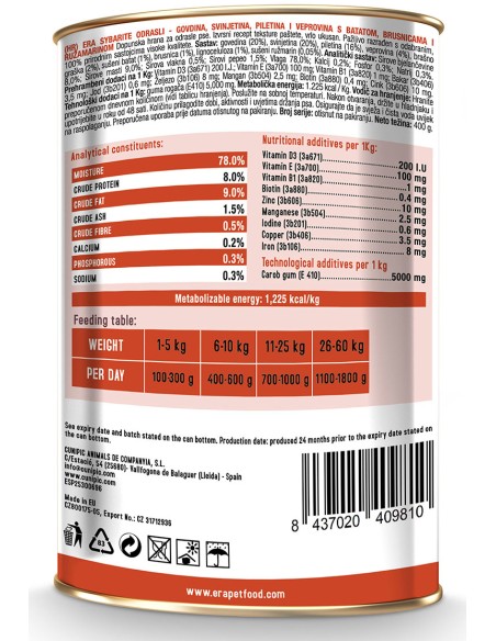 ERA SYBARITE TERN, CERDO, POLLO Y JABALÍ CON BATATAS PARA PERROS - 400 GR 400 GR - 4