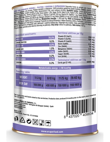 ERA SYBARITE POLLO Y TERN CON ROMERO PARA PERROS - 400 GR 400 GR - 4