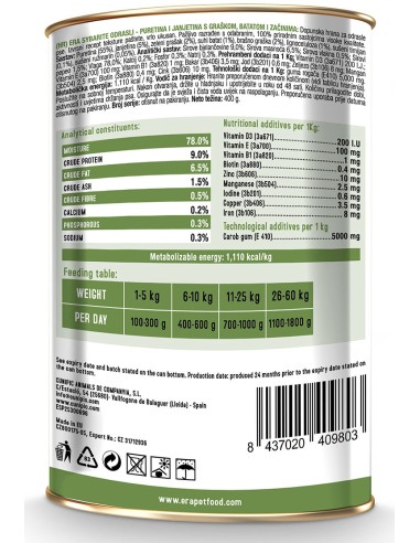 ERA SYBARITE PAVO Y CORDERO CON GUISANTES PARA PERROS - 400 GR 400 GR - 4