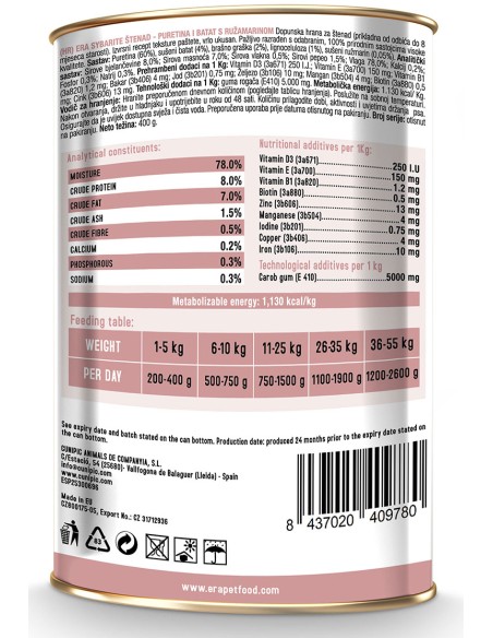 ERA SYBARITE PUPPY PAVO CON BATATAS PARA CACHORROS - 400 GR 400 GR - 4